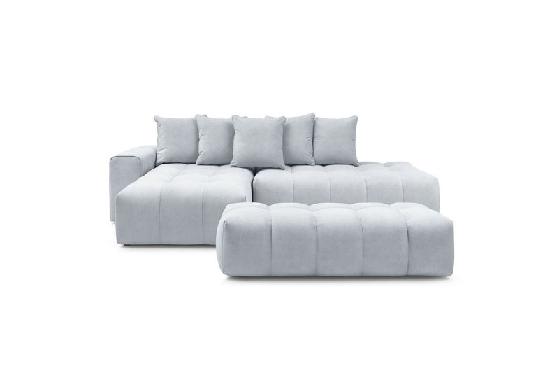 Canapé d'angle fixe MONT BLANC en velours avec pouf - Angle gauche - BOBOCHIC - The Bradery