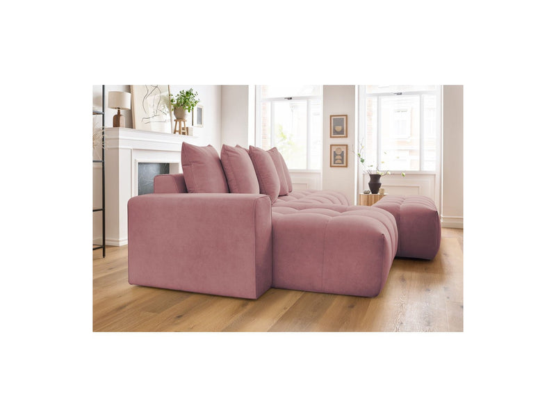 Canapé d'angle fixe MONT BLANC en velours avec pouf - Angle gauche - BOBOCHIC - The Bradery