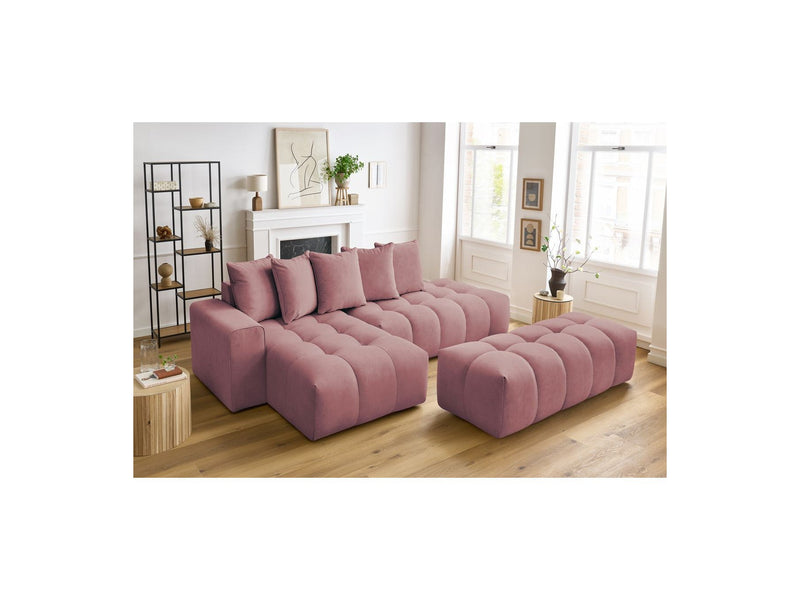 Canapé d'angle fixe MONT BLANC en velours avec pouf - Angle gauche - BOBOCHIC - The Bradery