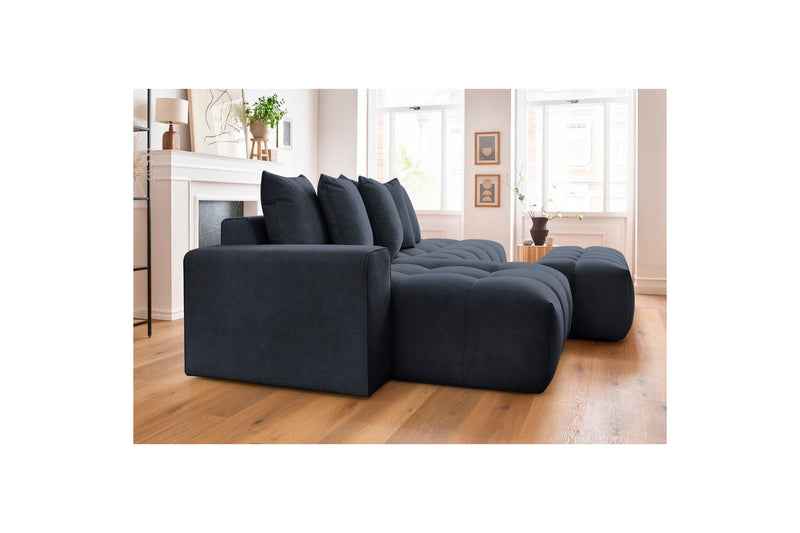 Canapé d'angle fixe MONT BLANC en velours avec pouf - Angle gauche - BOBOCHIC - The Bradery