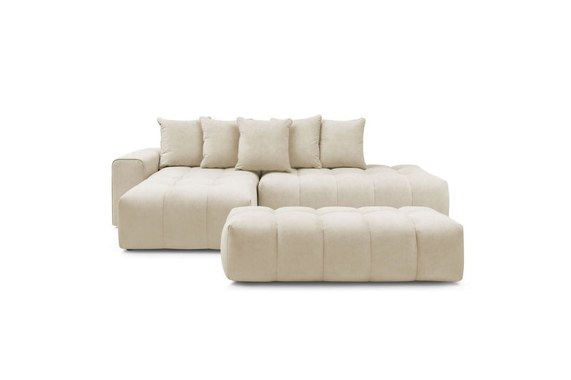 Canapé d'angle fixe MONT BLANC en velours avec pouf - Angle gauche - BOBOCHIC - The Bradery