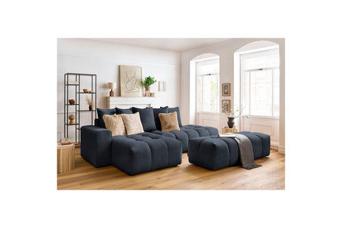 Canapé d'angle fixe MONT BLANC en velours avec pouf - Angle gauche - BOBOCHIC - The Bradery