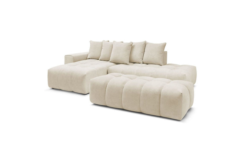 Canapé d'angle fixe MONT BLANC en velours avec pouf - Angle gauche - BOBOCHIC - The Bradery