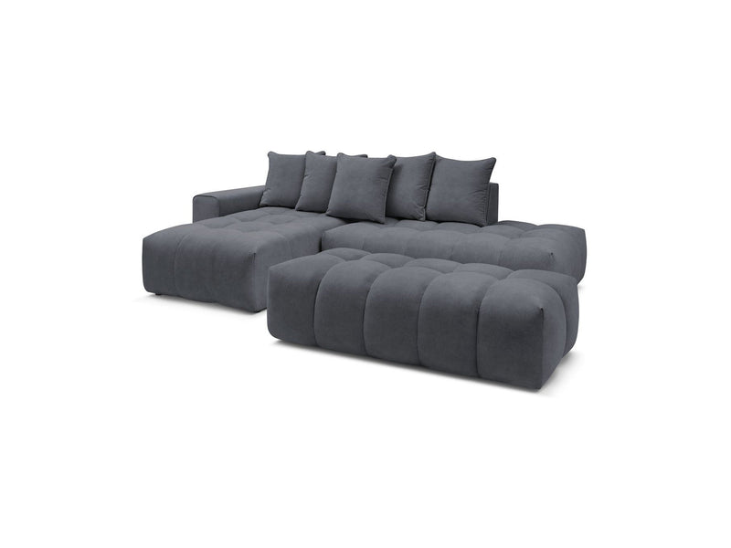 Canapé d'angle fixe MONT BLANC en velours avec pouf - Angle gauche - BOBOCHIC - The Bradery