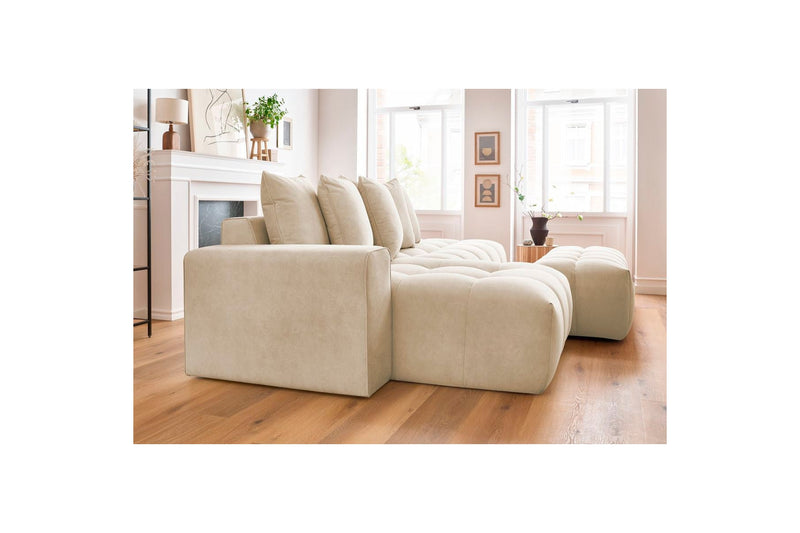 Canapé d'angle fixe MONT BLANC en velours avec pouf - Angle gauche - BOBOCHIC - The Bradery