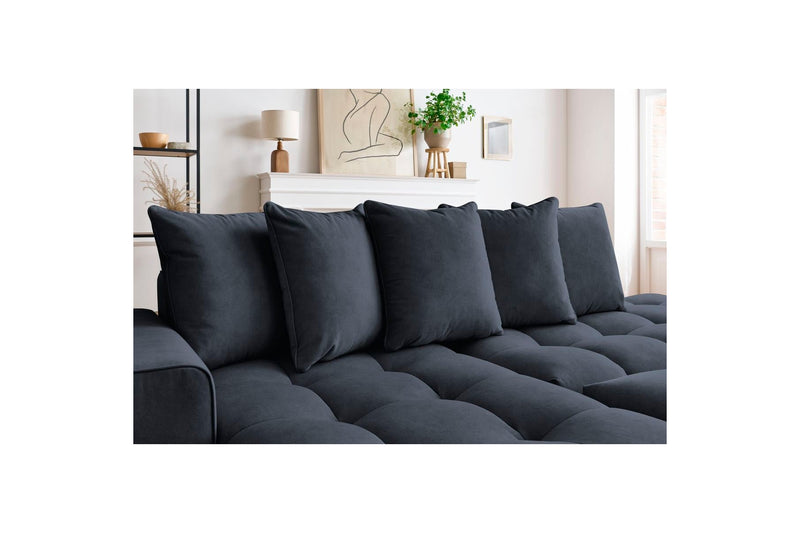 Canapé d'angle fixe MONT BLANC en velours avec pouf - Angle gauche - BOBOCHIC - The Bradery