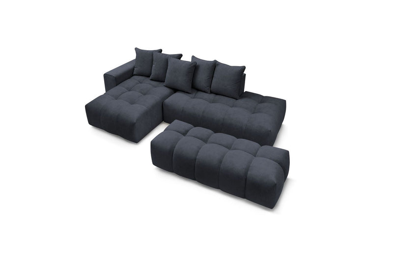 Canapé d'angle fixe MONT BLANC en velours avec pouf - Angle gauche - BOBOCHIC - The Bradery