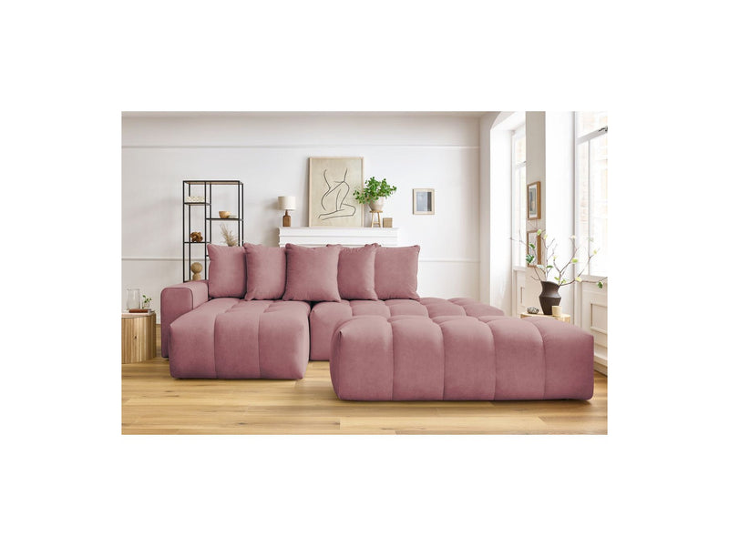 Canapé d'angle fixe MONT BLANC en velours avec pouf - Angle gauche - BOBOCHIC - The Bradery