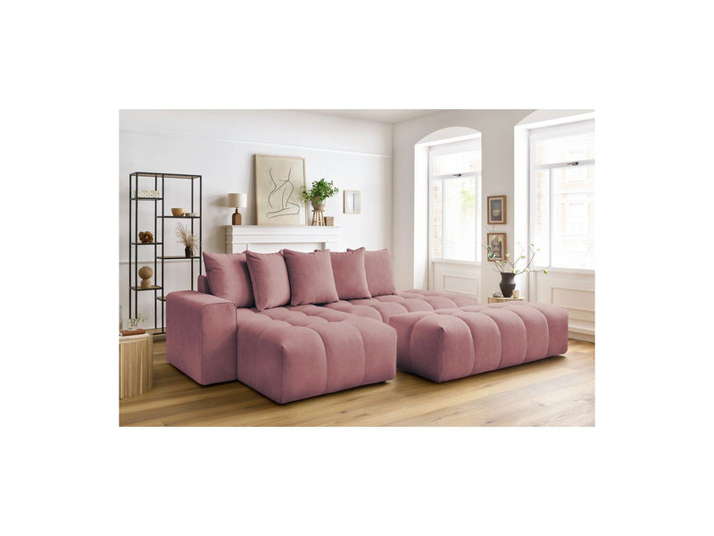 Canapé d'angle fixe MONT BLANC en velours avec pouf - Angle gauche - BOBOCHIC - The Bradery