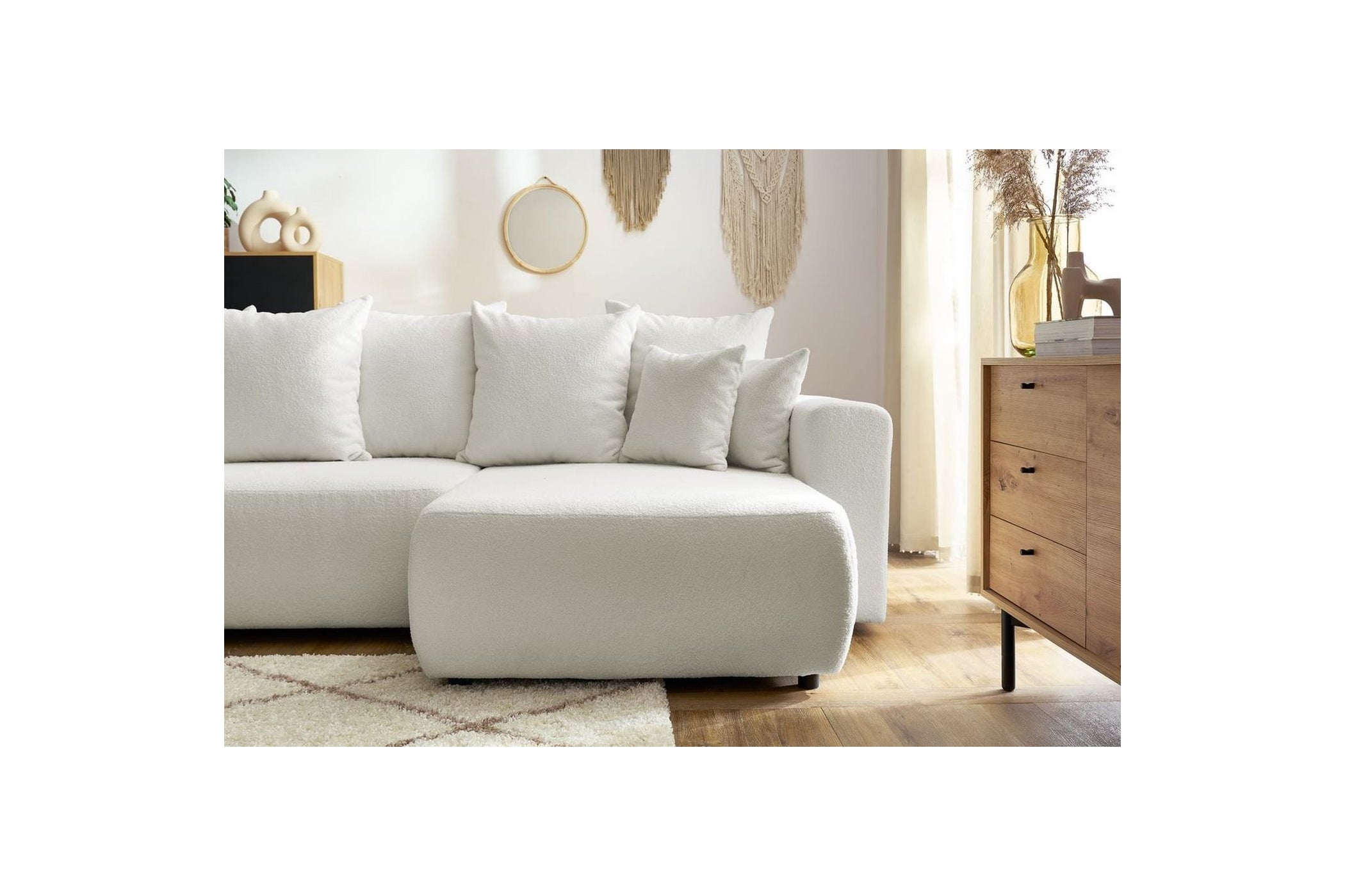 ENVY reversible convertible corner sofa with storage in soft bouclé fabric - BOBOCHIC - The Bradery