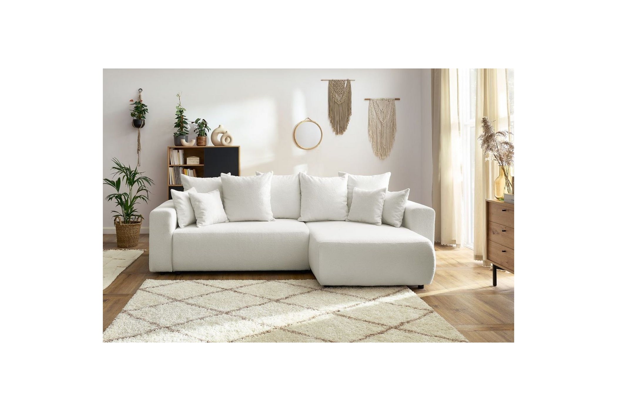 Reversible convertible corner sofa with storage, soft bouclé fabric ENVY - BOBOCHIC - The Bradery