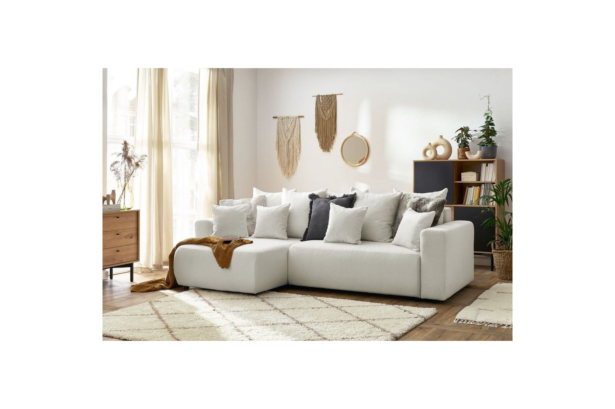 ENVY reversible convertible corner sofa with storage in soft bouclé fabric - BOBOCHIC - The Bradery
