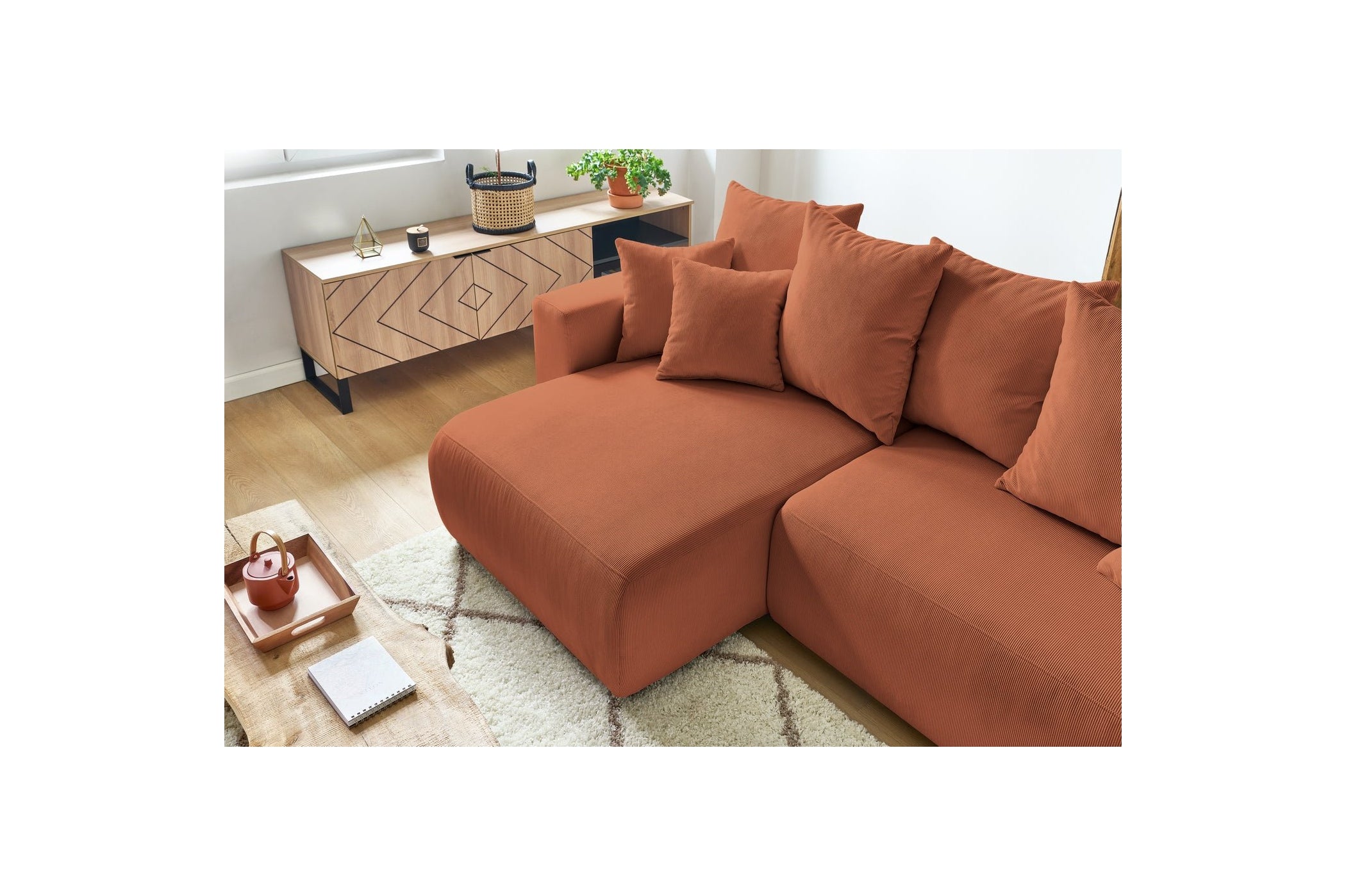 Reversible convertible corner sofa with storage ENVY corduroy - BOBOCHIC - The Bradery