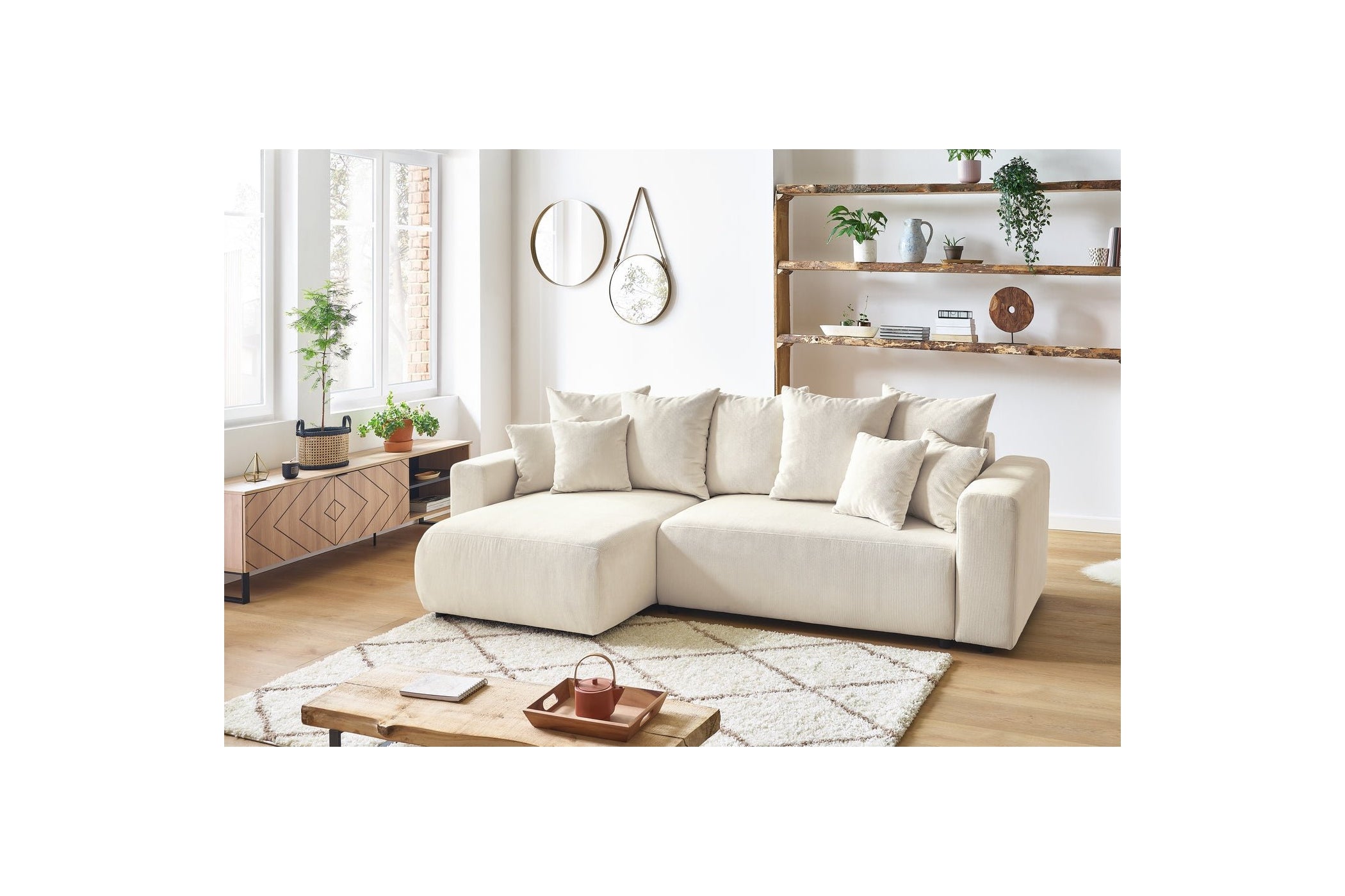 Reversible corner sofa bed with storage ENVY corduroy - BOBOCHIC - The Bradery