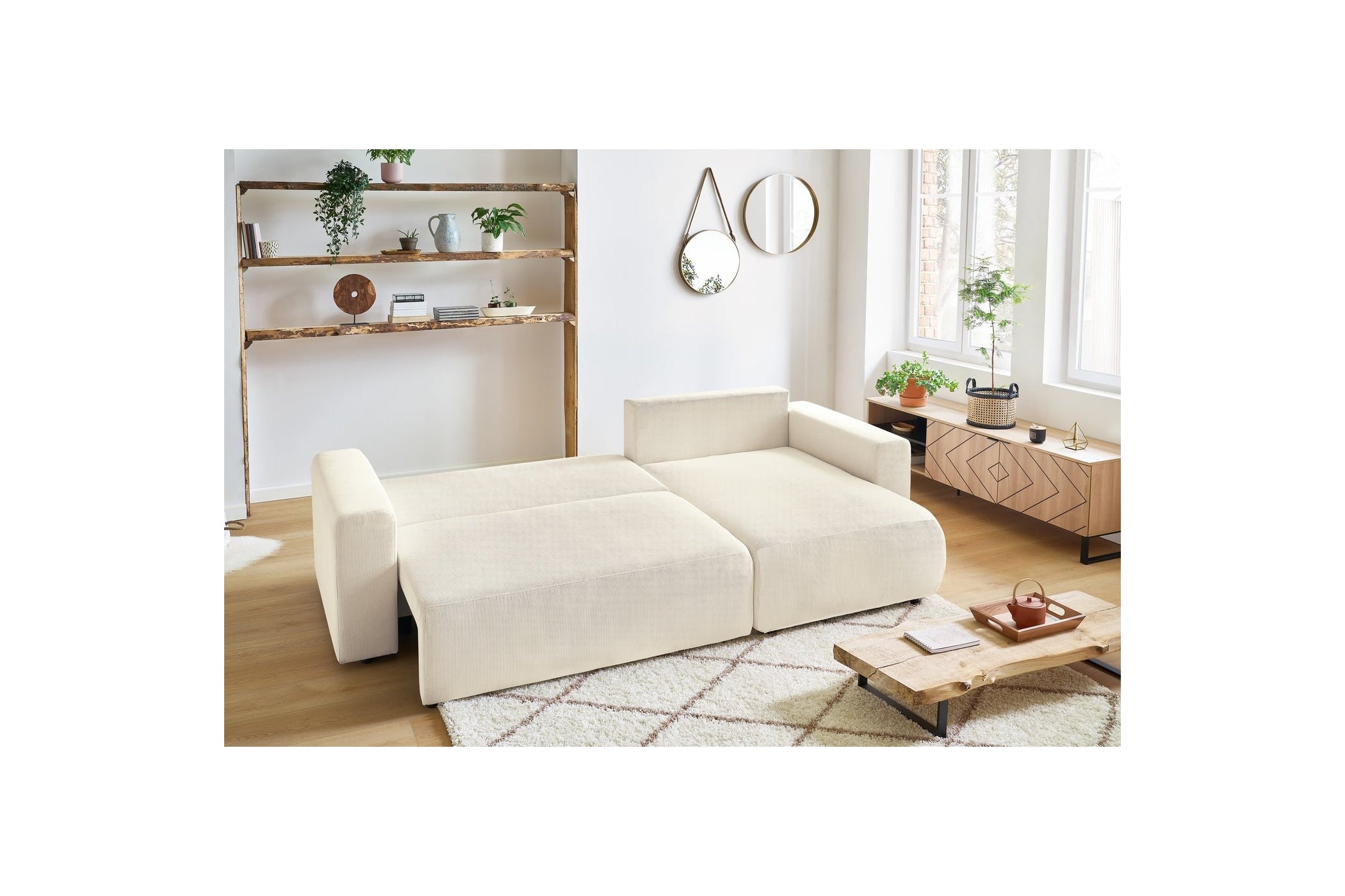 Reversible corner sofa bed with storage ENVY corduroy - BOBOCHIC - The Bradery
