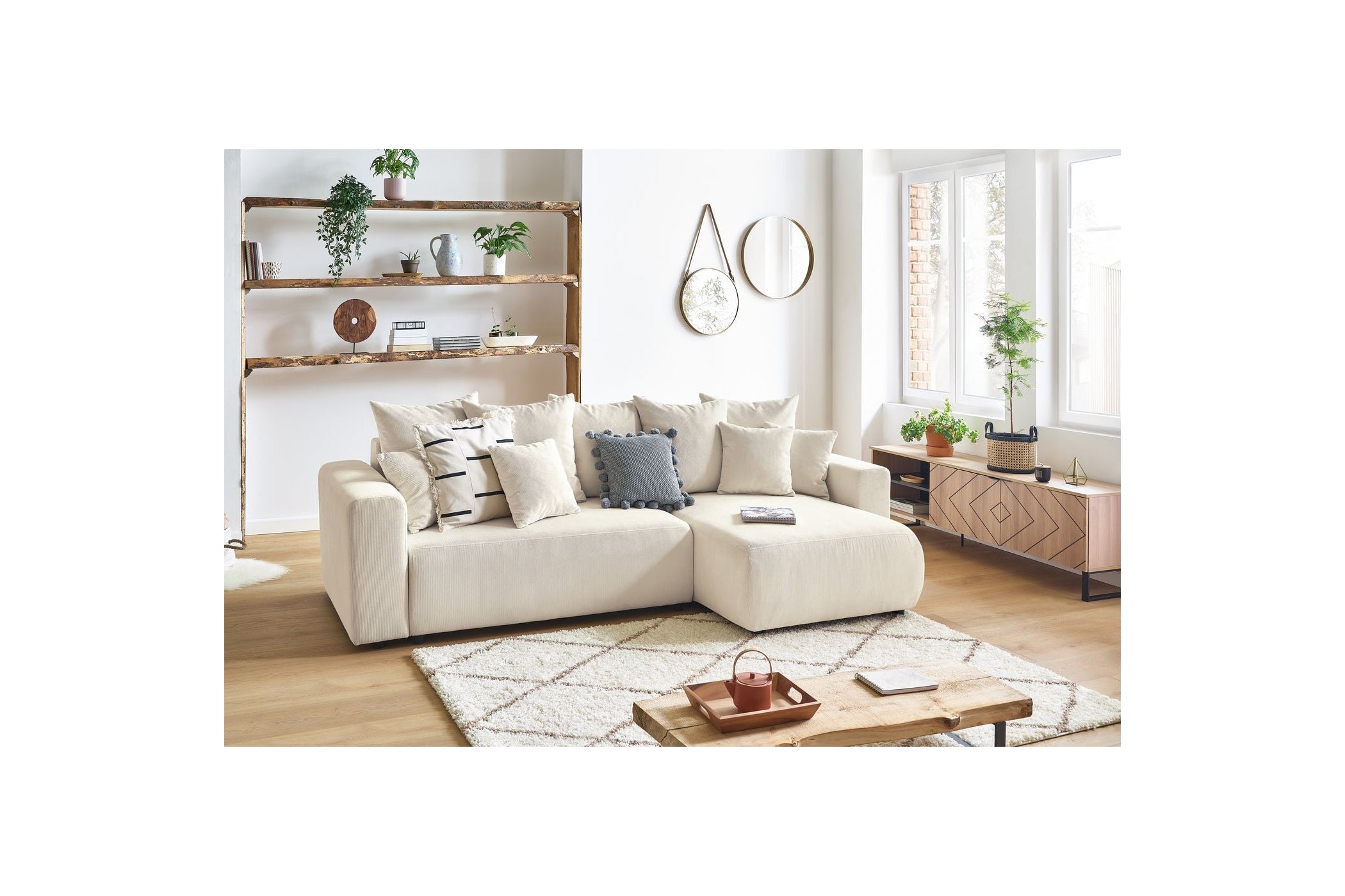 Reversible corner sofa bed with storage ENVY corduroy - BOBOCHIC - The Bradery
