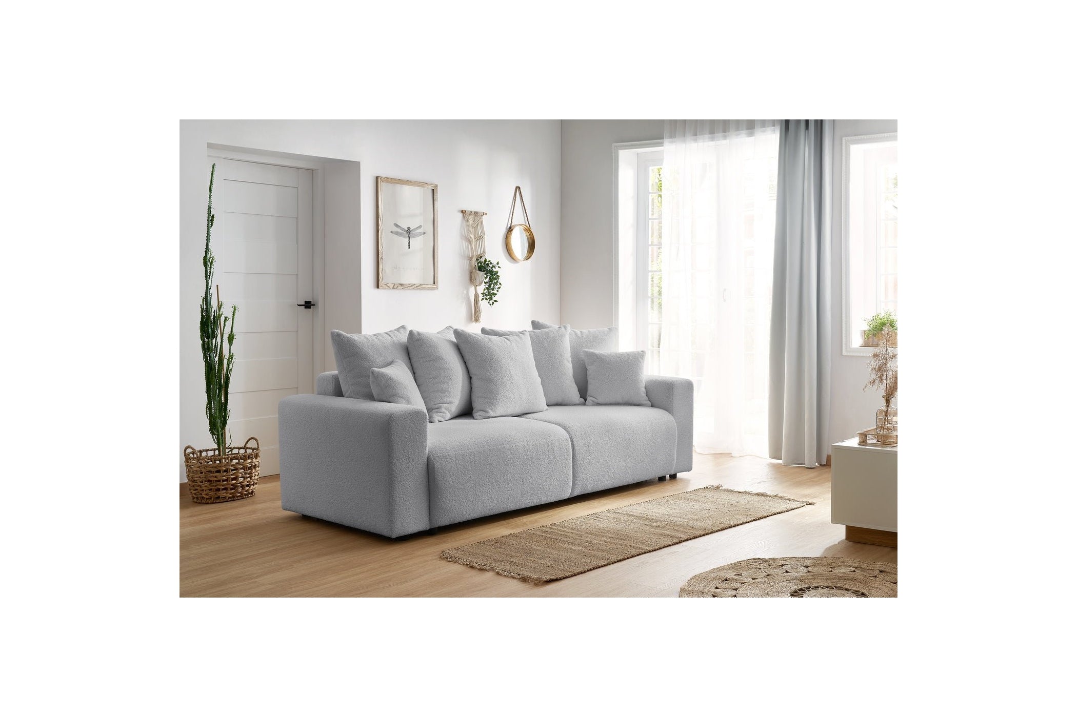 ENVY straight sofa bed with storage in soft bouclé fabric - BOBOCHIC - The Bradery