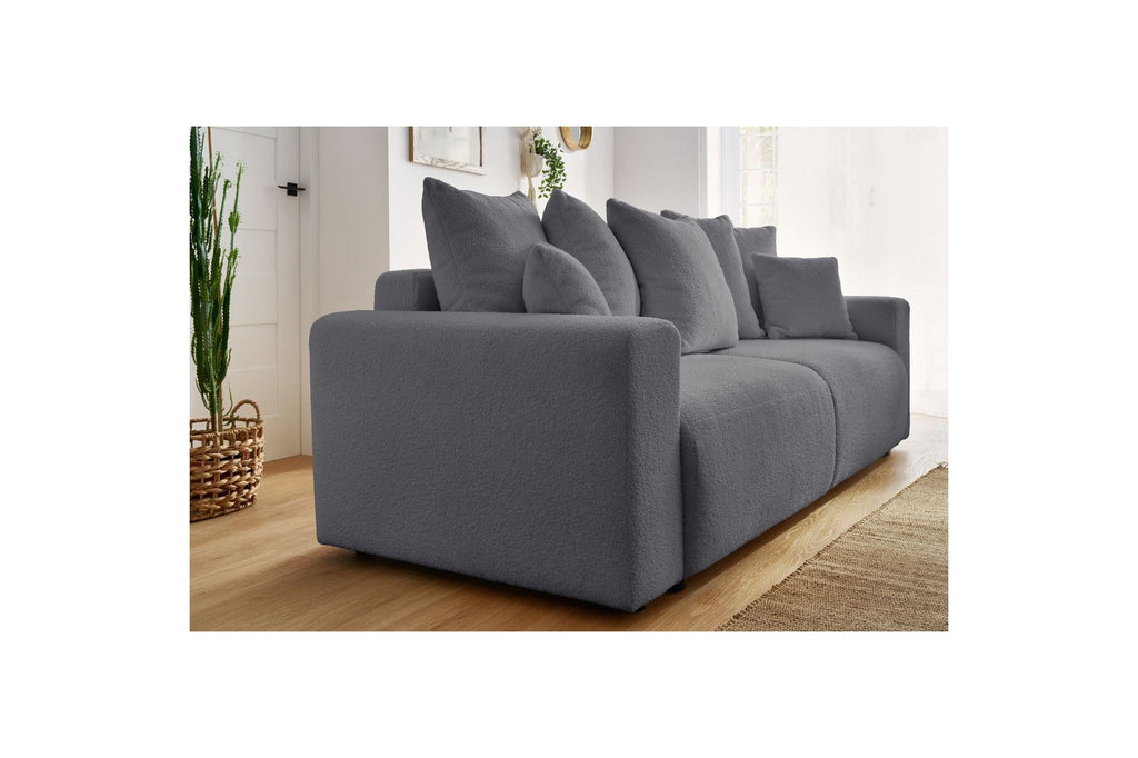Straight convertible sofa bed with storage ENVY in soft bouclé fabric - BOBOCHIC - The Bradery
