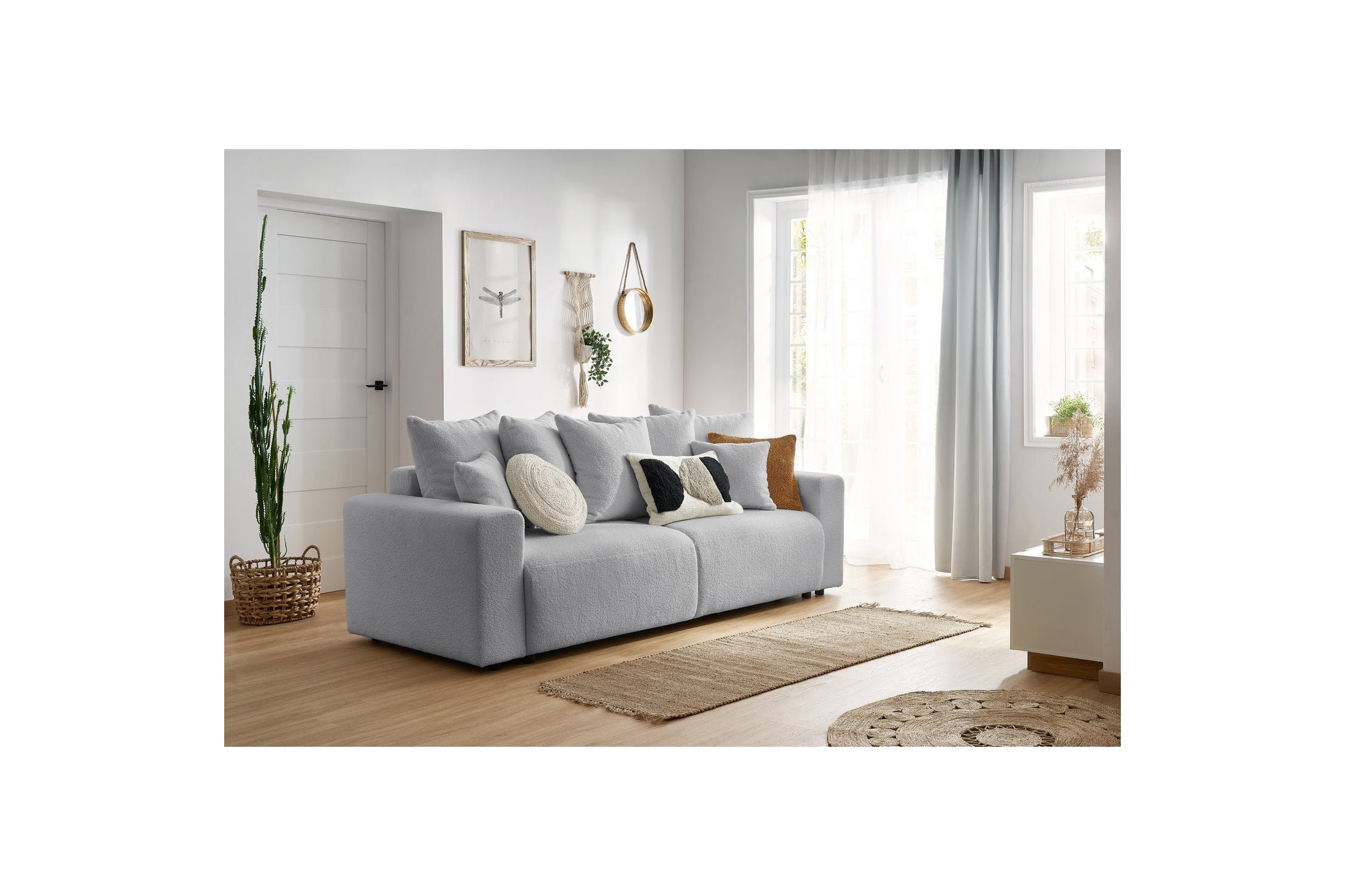 ENVY straight sofa bed with storage in soft bouclé fabric - BOBOCHIC - The Bradery