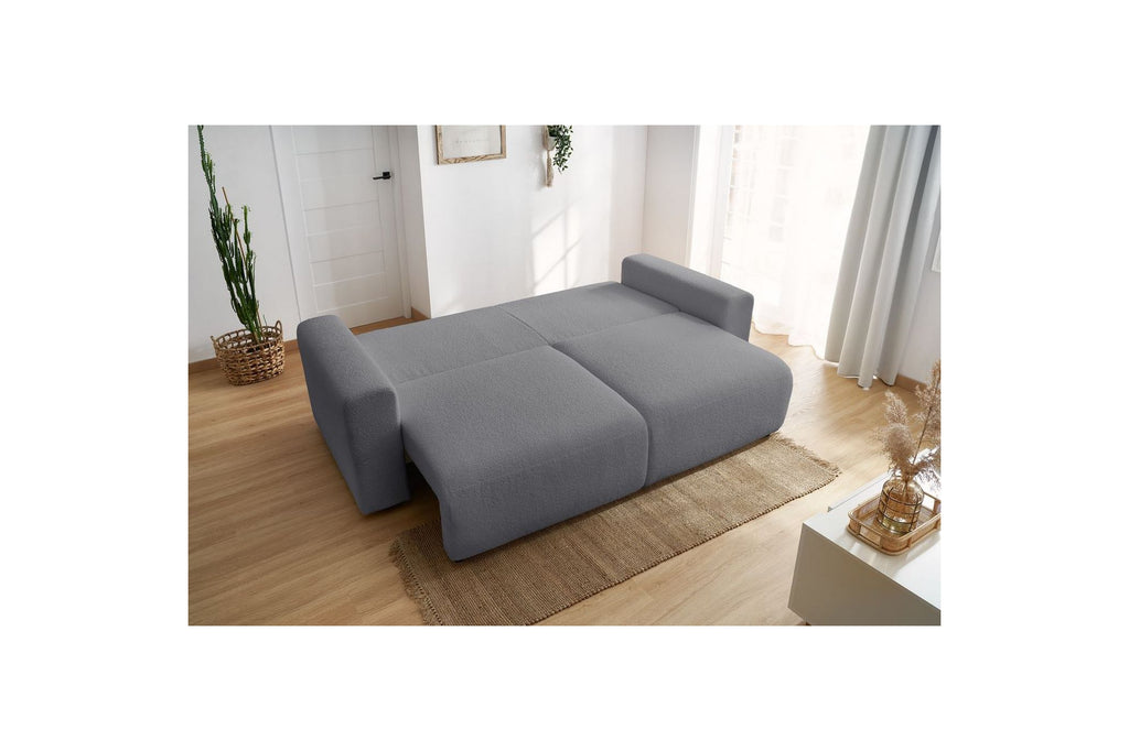 Straight convertible sofa bed with storage ENVY in soft bouclé fabric - BOBOCHIC - The Bradery