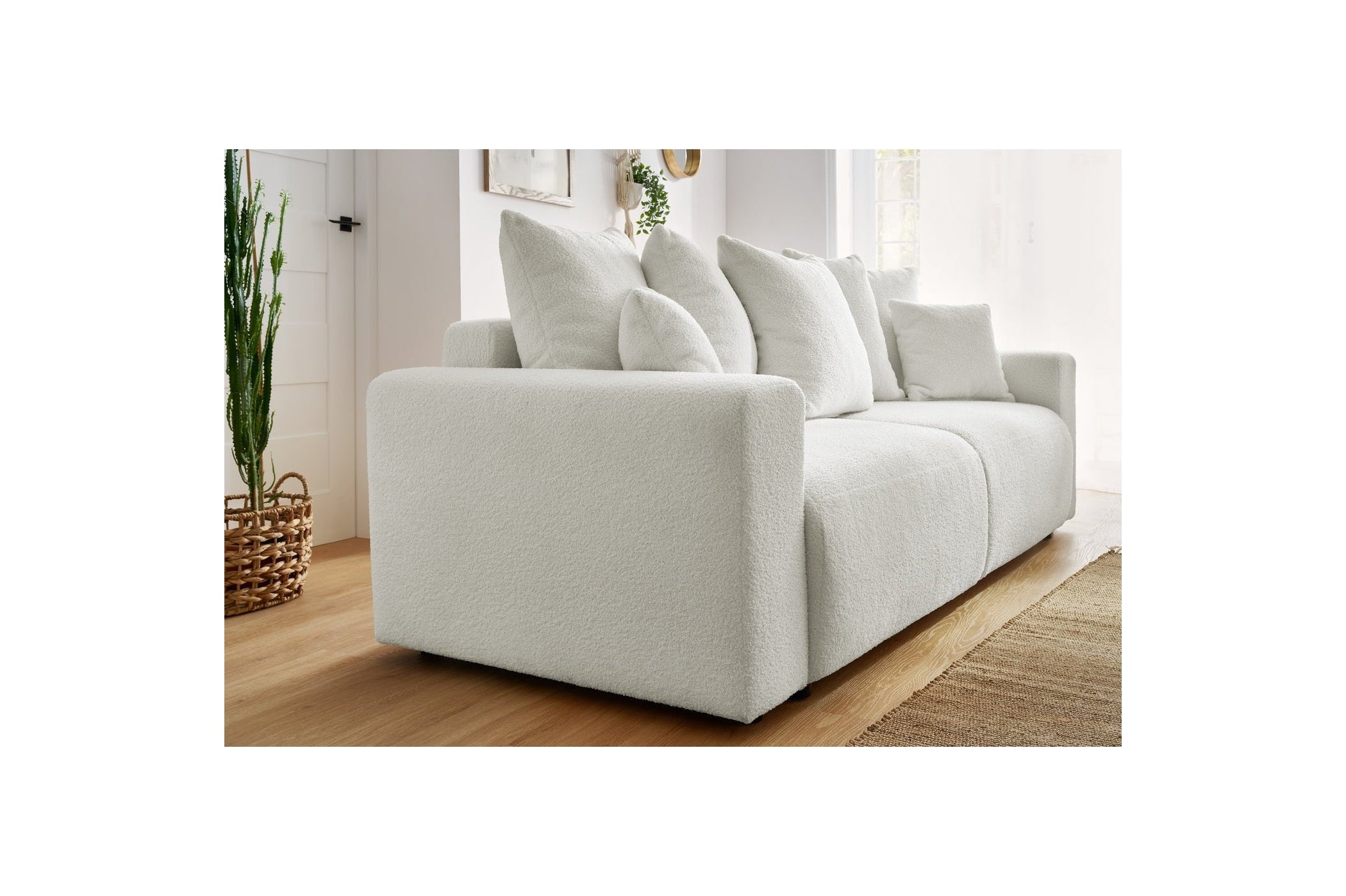 ENVY straight sofa bed with storage in soft bouclé fabric - BOBOCHIC - The Bradery