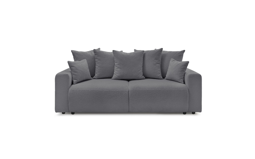 Straight convertible sofa bed with storage ENVY in soft bouclé fabric - BOBOCHIC - The Bradery
