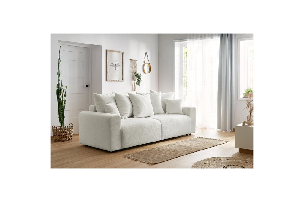 ENVY straight sofa bed with storage in soft bouclé fabric - BOBOCHIC - The Bradery