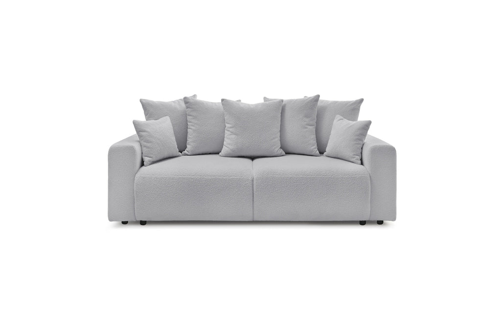 Straight convertible sofa bed with storage ENVY in soft bouclé fabric - BOBOCHIC - The Bradery