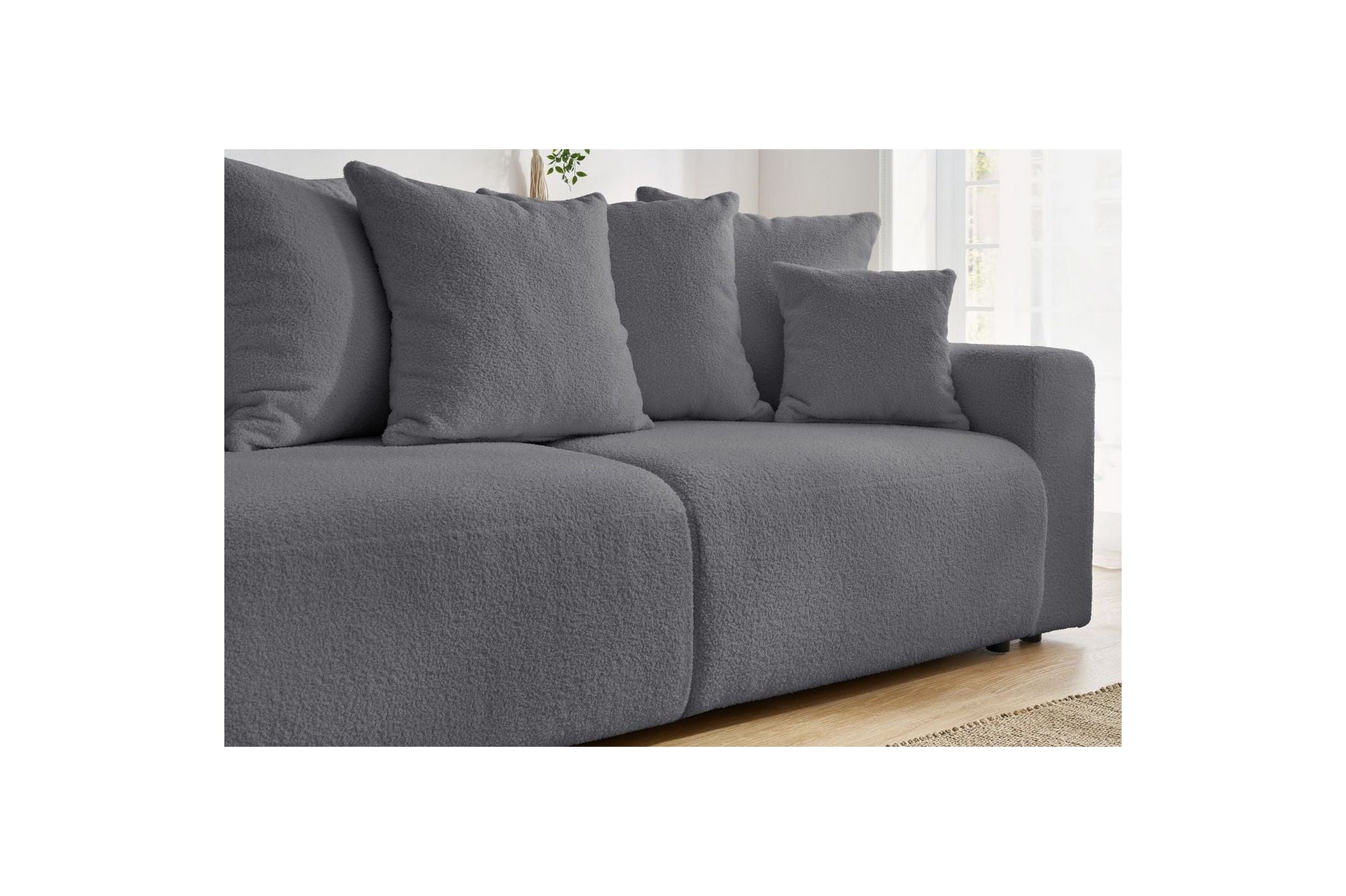 Straight convertible sofa bed with storage ENVY in soft bouclé fabric - BOBOCHIC - The Bradery