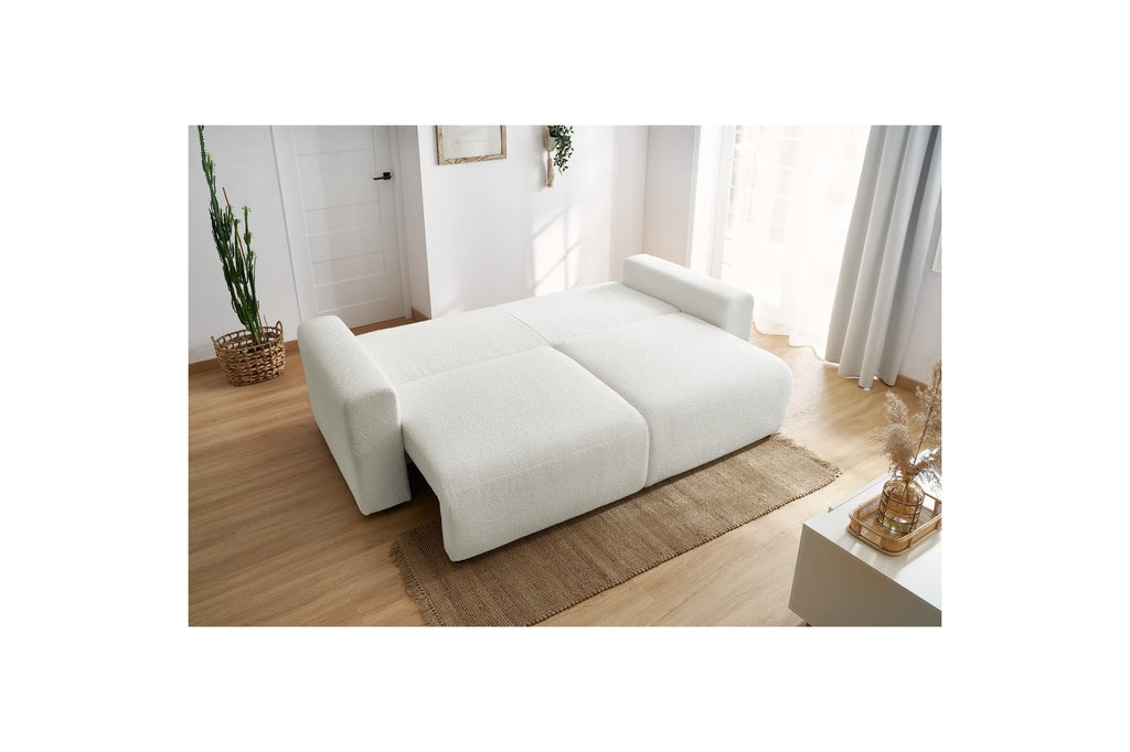 ENVY straight sofa bed with storage in soft bouclé fabric - BOBOCHIC - The Bradery
