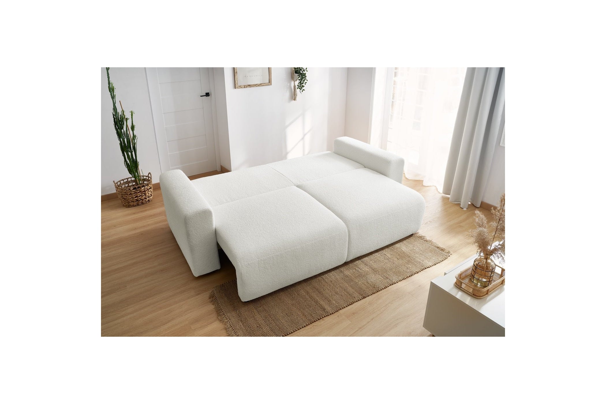 ENVY straight sofa bed with storage in soft bouclé fabric - BOBOCHIC - The Bradery