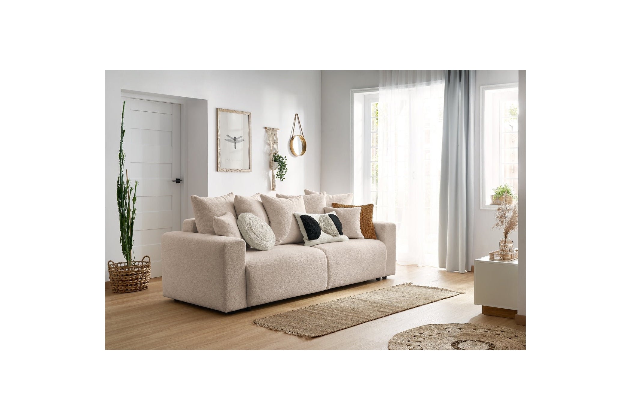 ENVY straight sofa bed with storage in soft bouclé fabric - BOBOCHIC - The Bradery