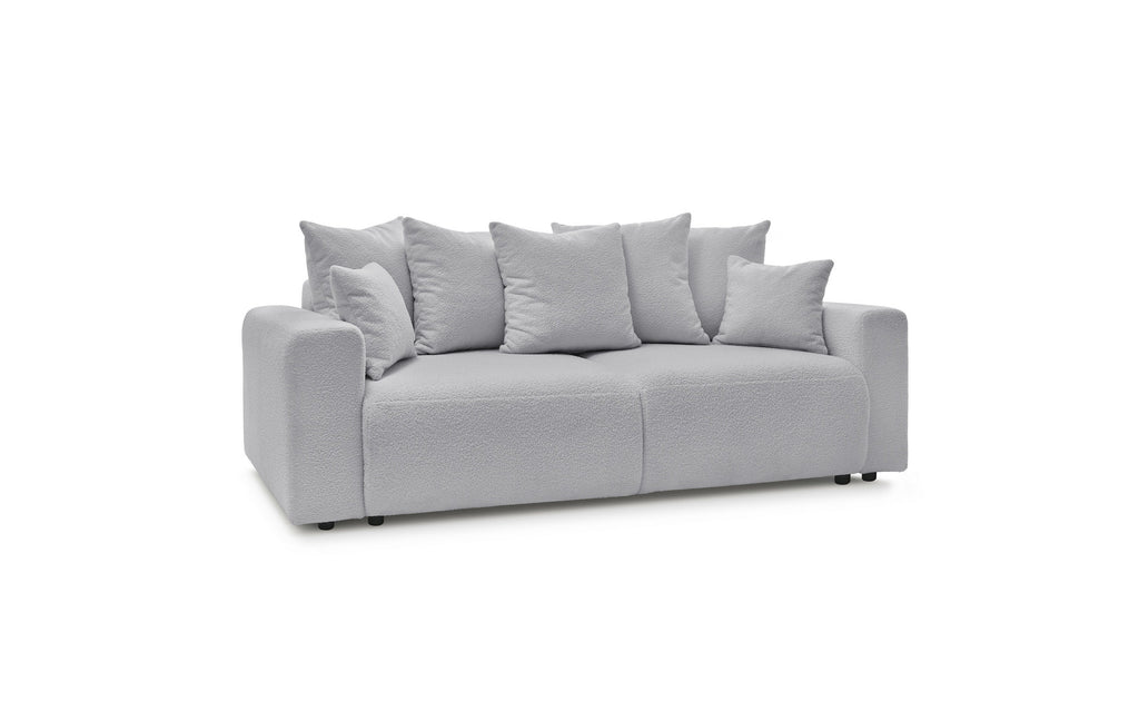 Straight convertible sofa bed with storage ENVY in soft bouclé fabric - BOBOCHIC - The Bradery