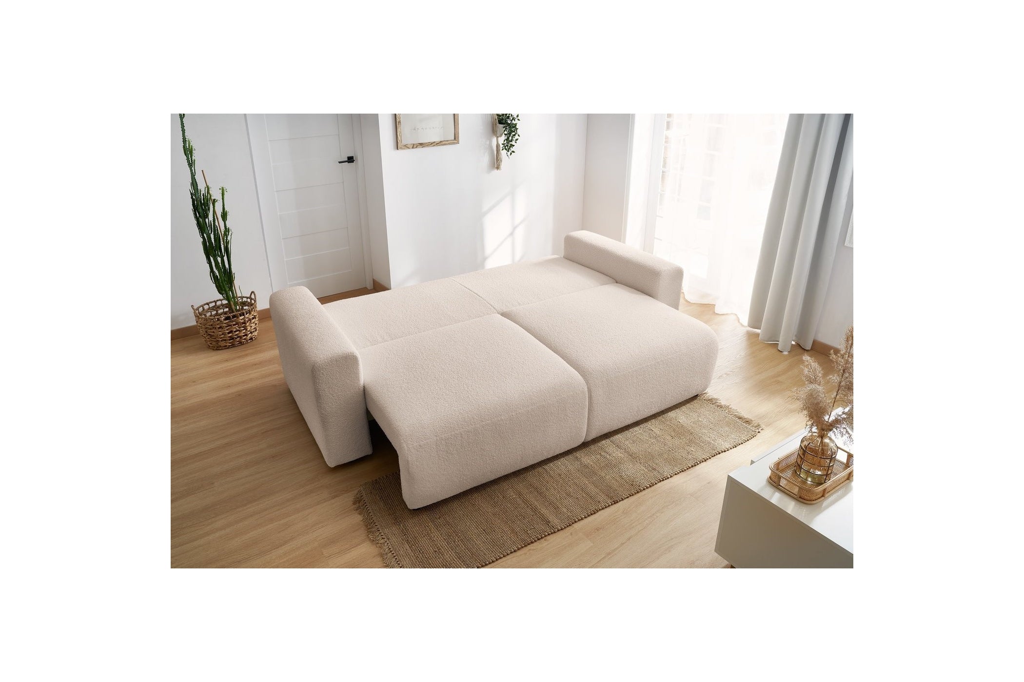 ENVY straight sofa bed with storage in soft bouclé fabric - BOBOCHIC - The Bradery