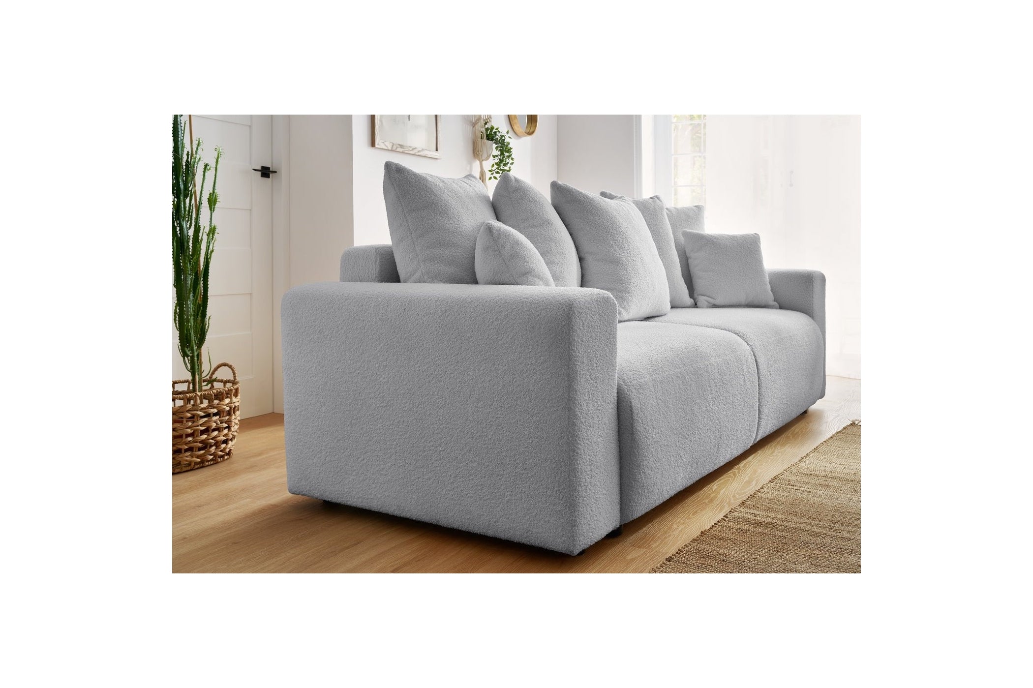 ENVY straight sofa bed with storage in soft bouclé fabric - BOBOCHIC - The Bradery