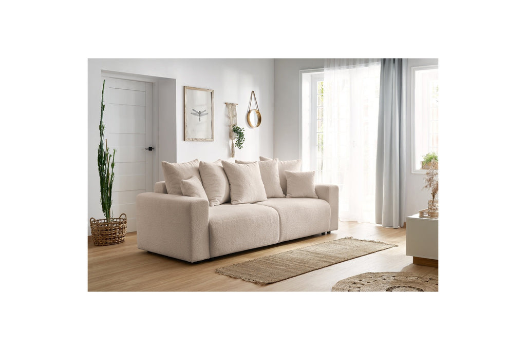 ENVY straight sofa bed with storage in soft bouclé fabric - BOBOCHIC - The Bradery