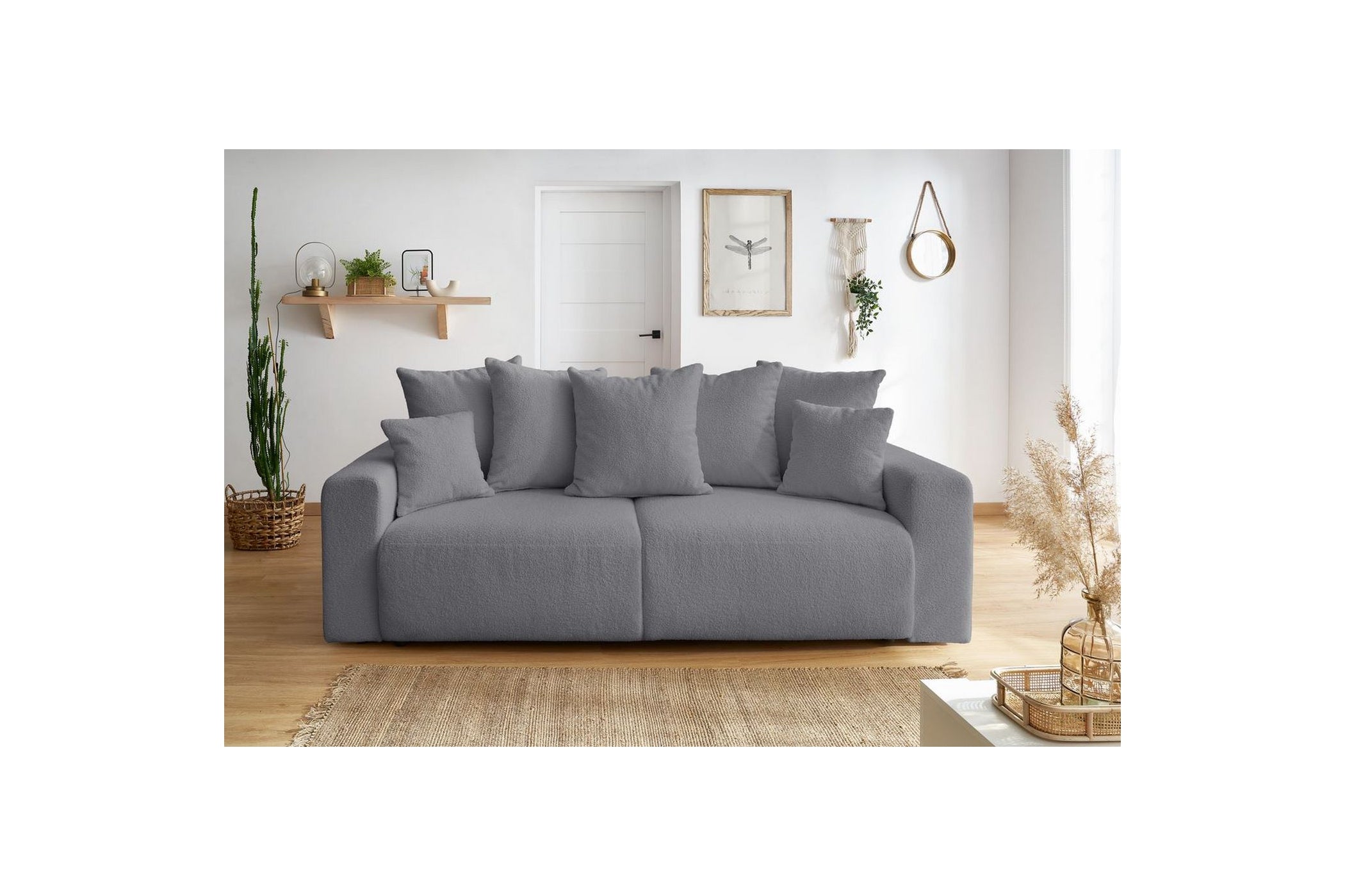 Straight convertible sofa bed with storage ENVY in soft bouclé fabric - BOBOCHIC - The Bradery