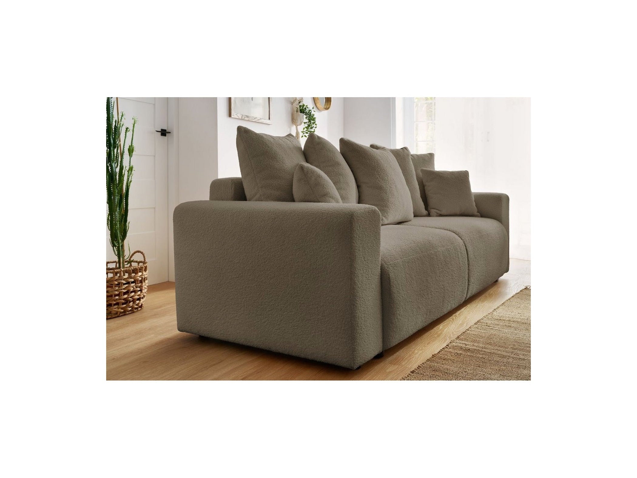 ENVY straight sofa bed with storage in soft bouclé fabric - BOBOCHIC - The Bradery