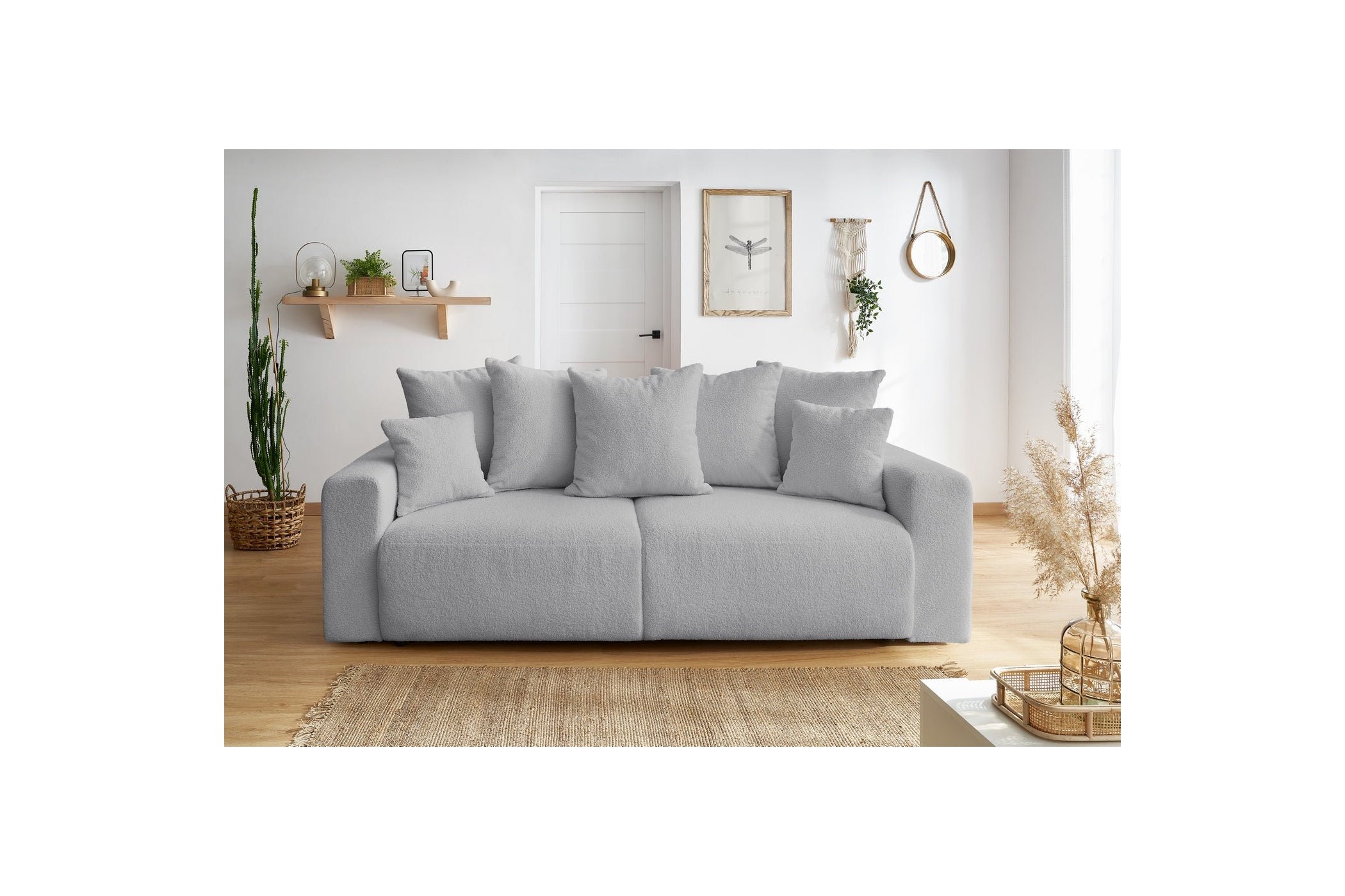 ENVY straight sofa bed with storage in soft bouclé fabric - BOBOCHIC - The Bradery