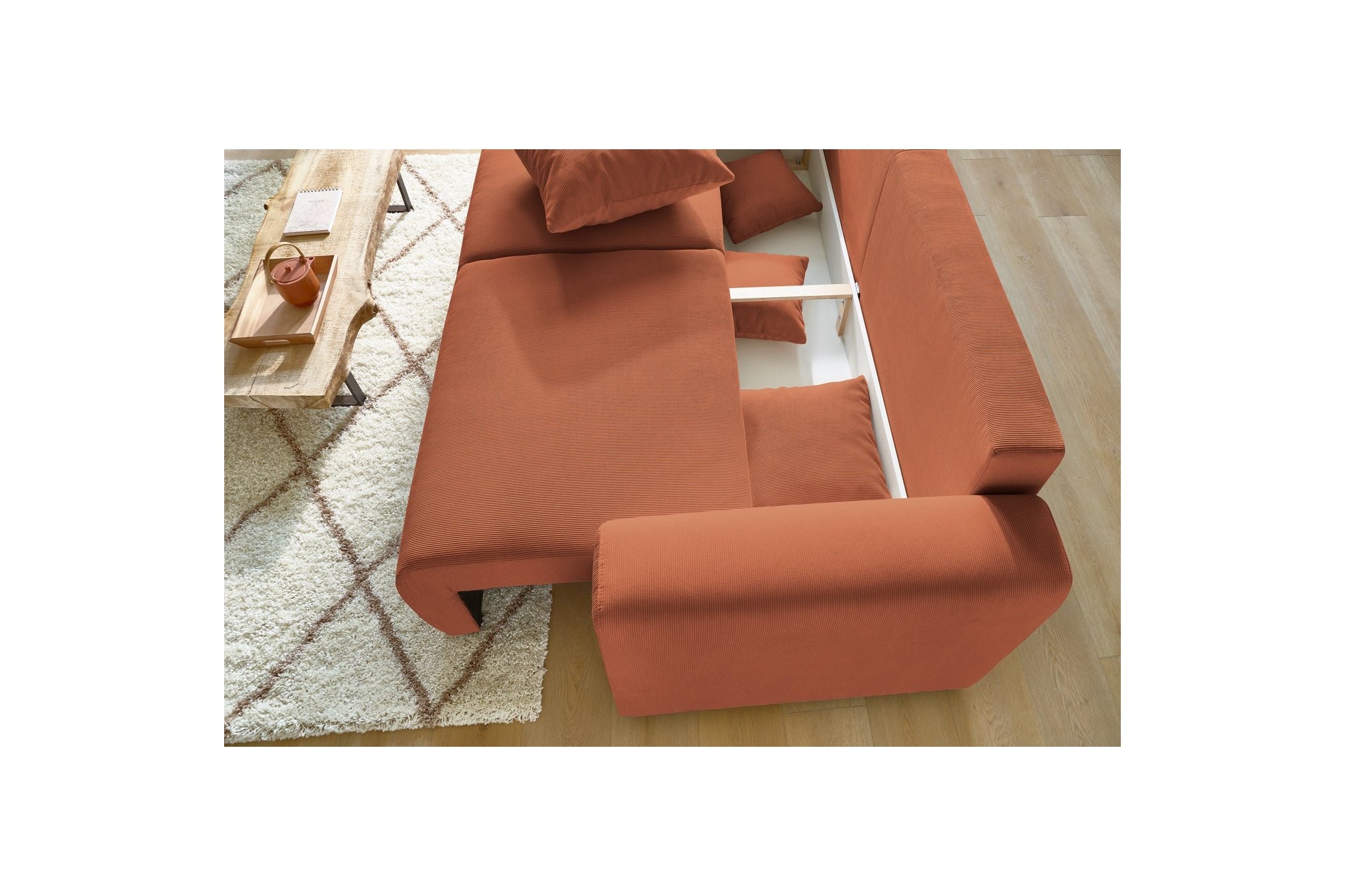 ENVY straight sofa bed with storage in corduroy - BOBOCHIC - The Bradery
