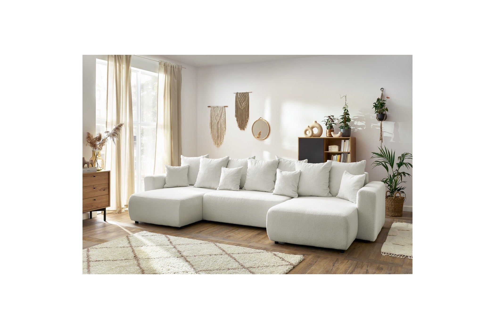 ENVY panoramic convertible sofa bed with storage in bouclé fabric - Panoramic - BOBOCHIC - The Bradery