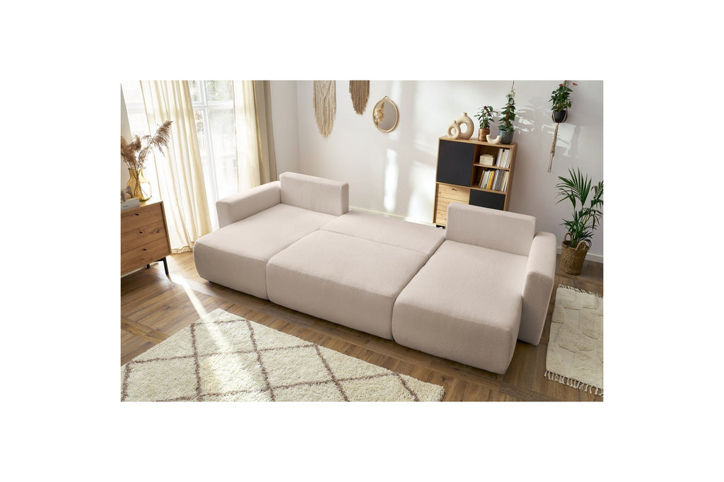 ENVY panoramic convertible sofa bed with storage in bouclé fabric - Panoramic - BOBOCHIC - The Bradery