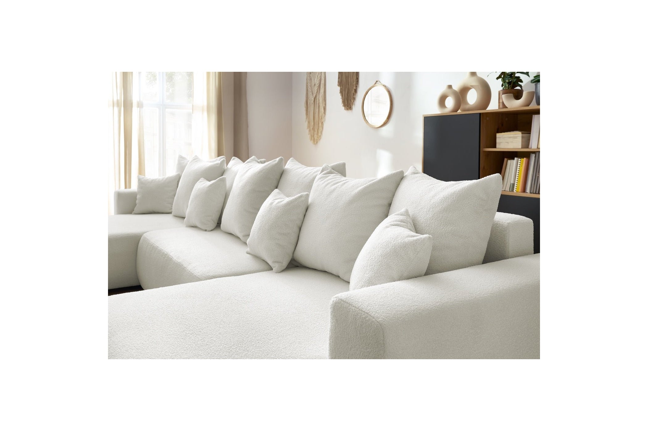ENVY panoramic convertible sofa bed with storage in bouclé fabric - Panoramic - BOBOCHIC - The Bradery