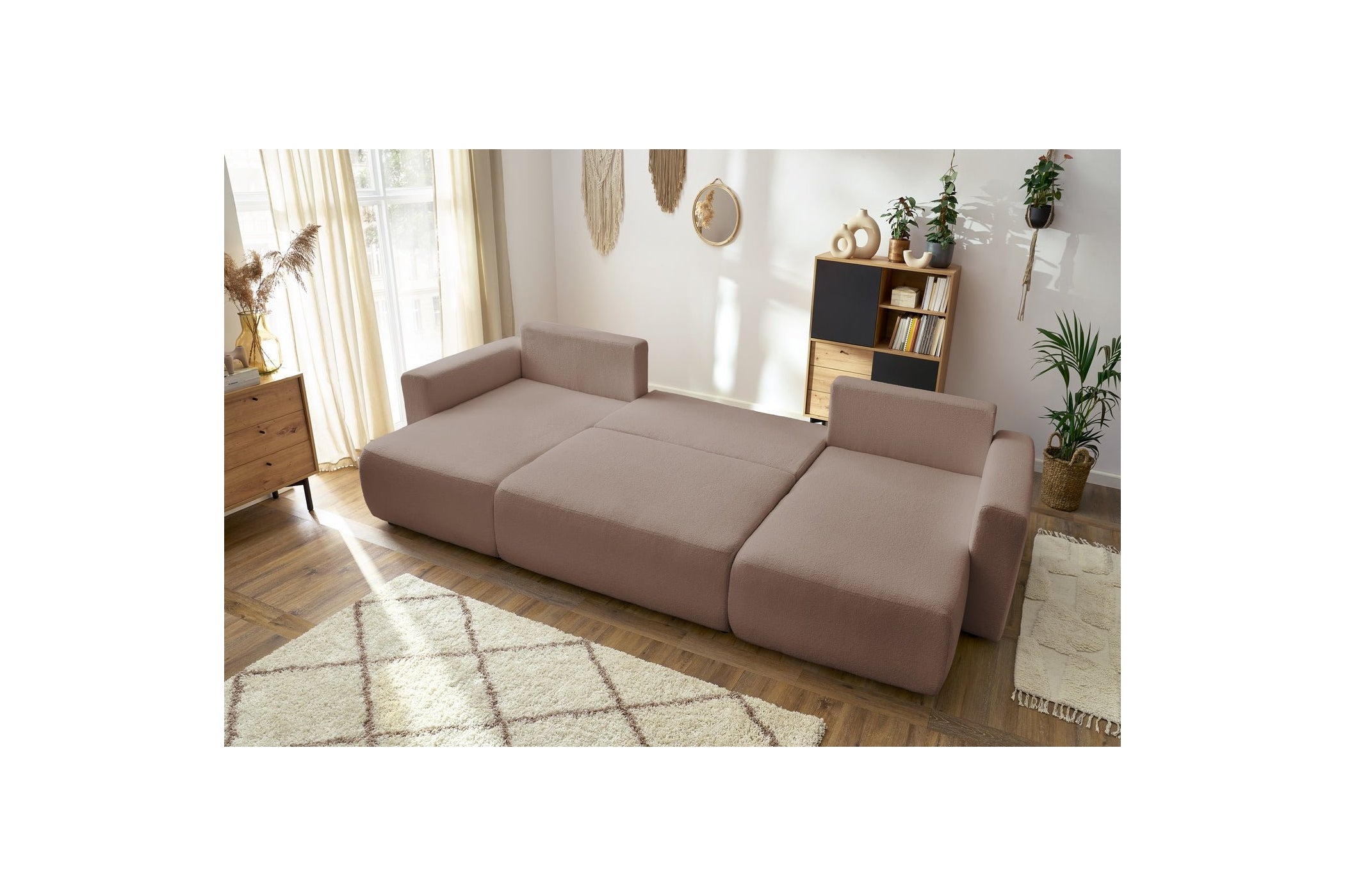 ENVY panoramic convertible sofa bed with storage in bouclé fabric - Panoramic - BOBOCHIC - The Bradery