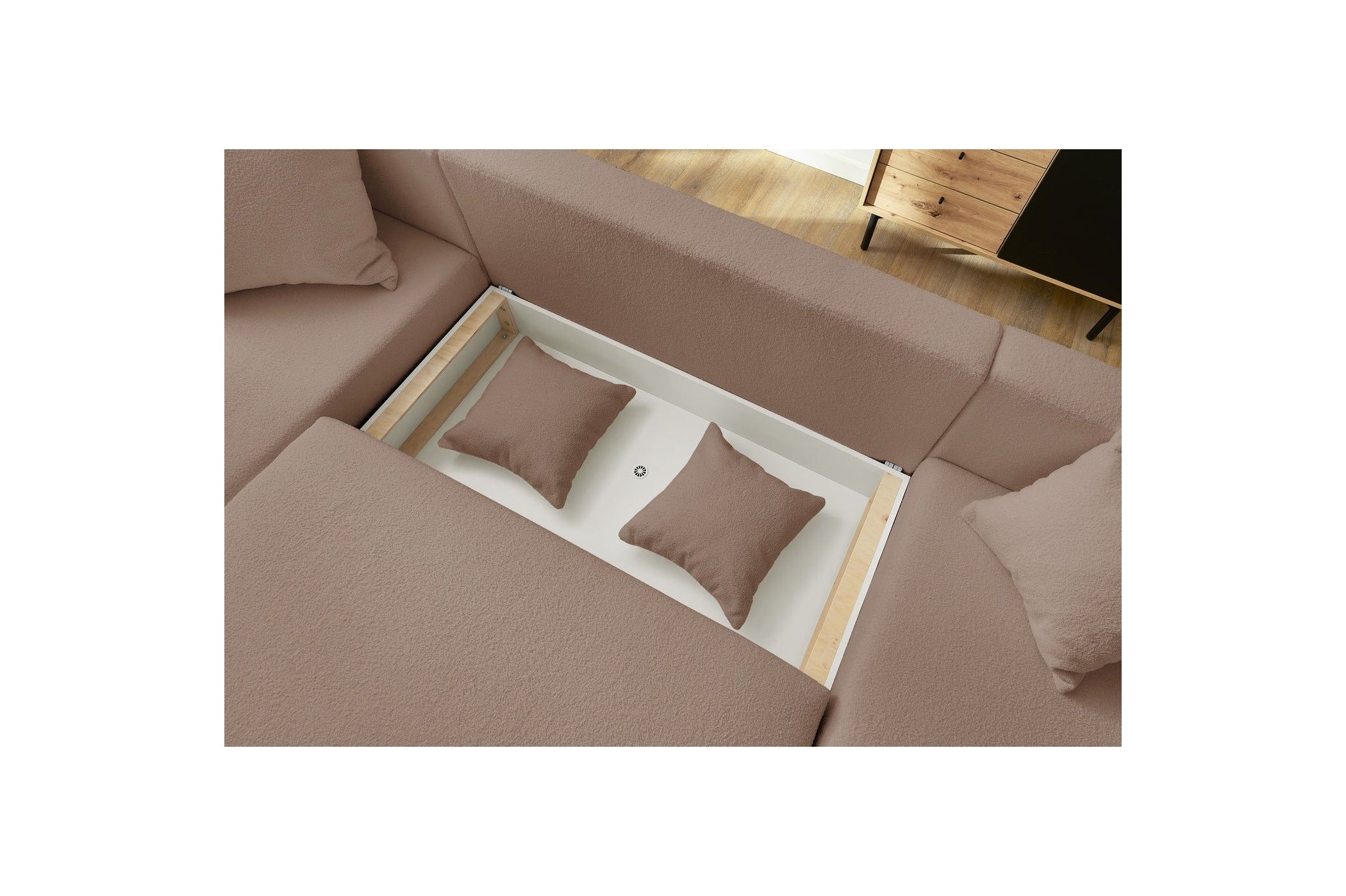 ENVY panoramic convertible sofa bed with storage in bouclé fabric - Panoramic - BOBOCHIC - The Bradery