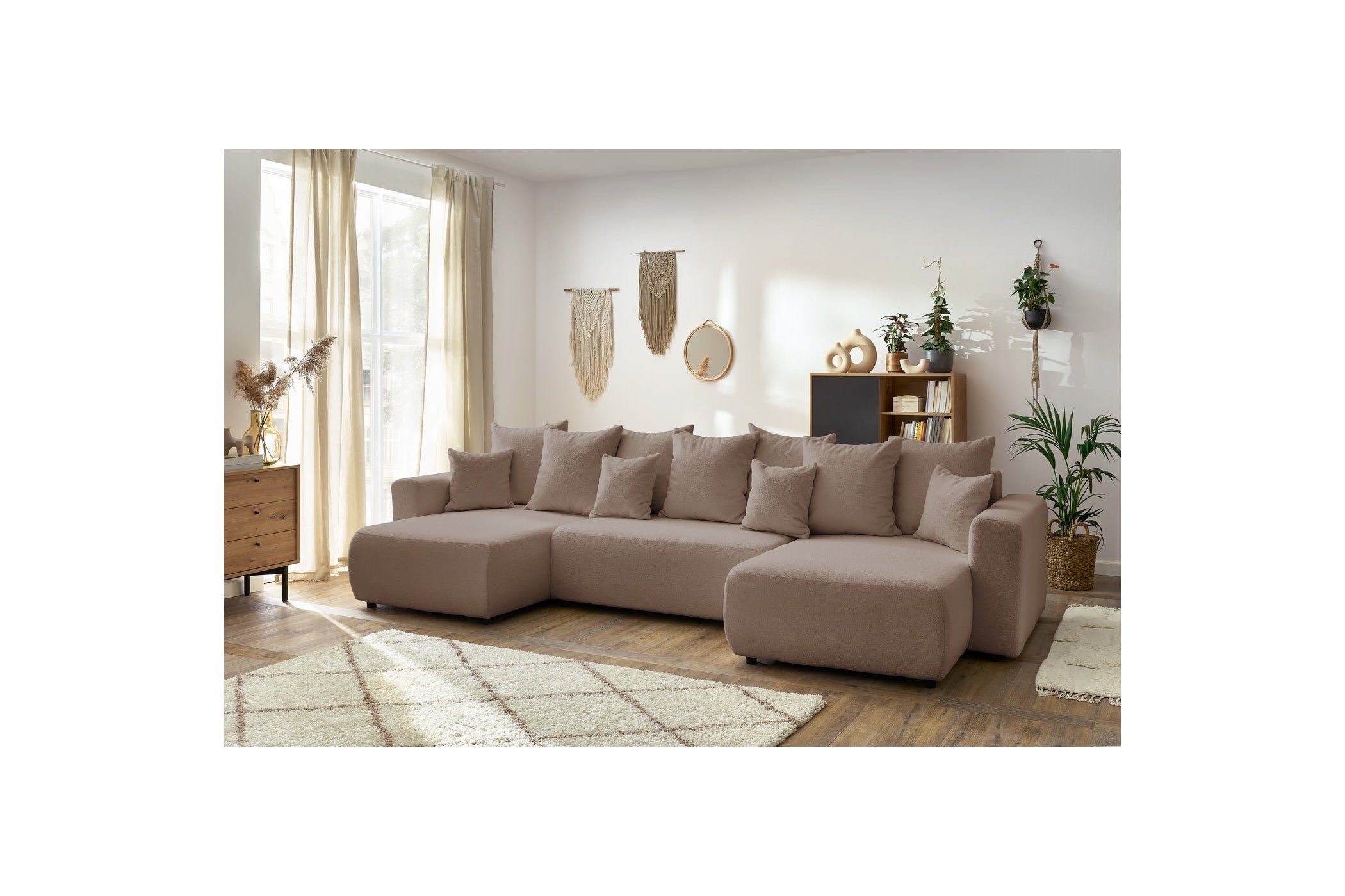 ENVY panoramic convertible sofa bed with storage in bouclé fabric - Panoramic - BOBOCHIC - The Bradery