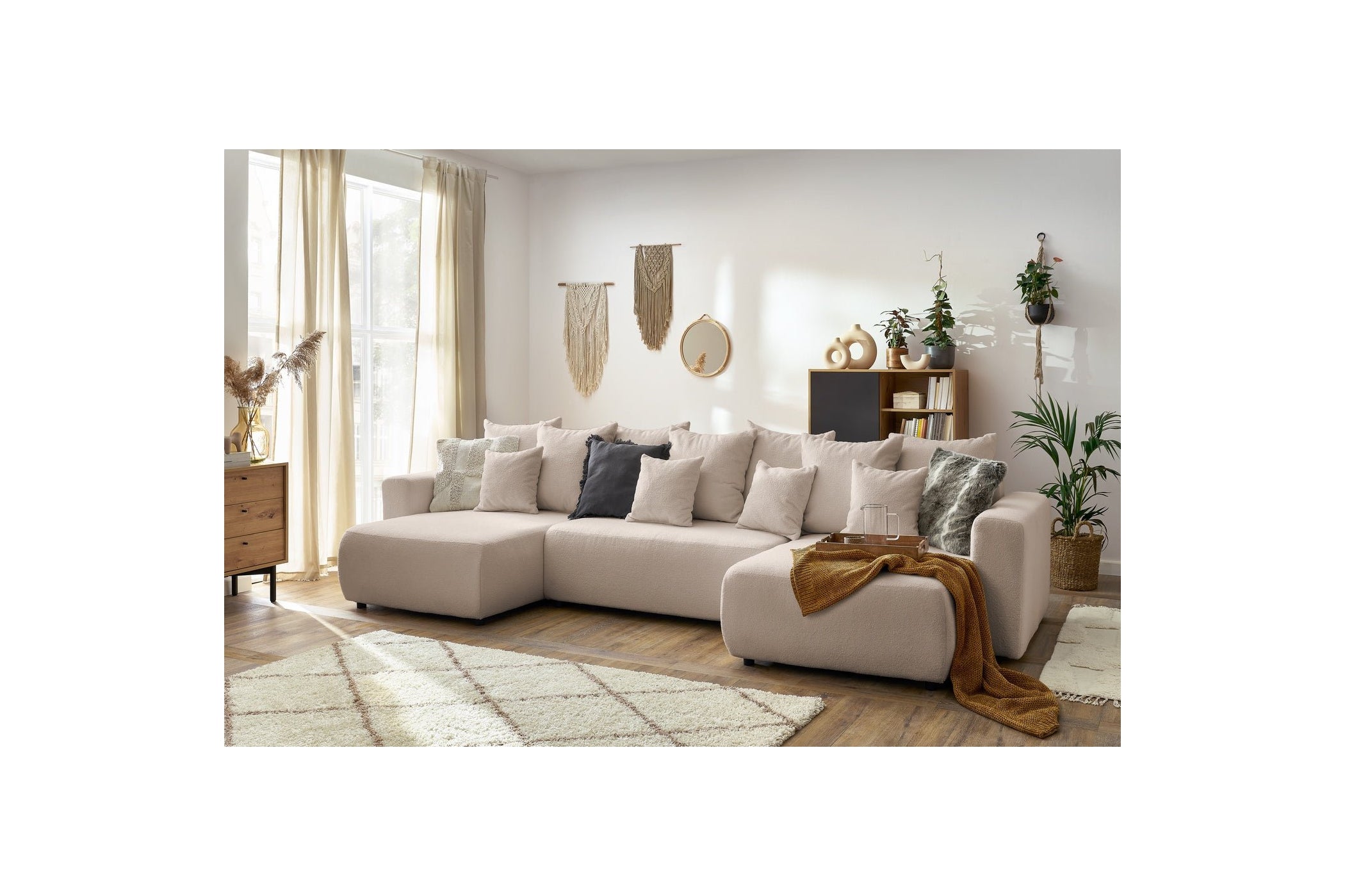 ENVY panoramic convertible sofa bed with storage in bouclé fabric - Panoramic - BOBOCHIC - The Bradery