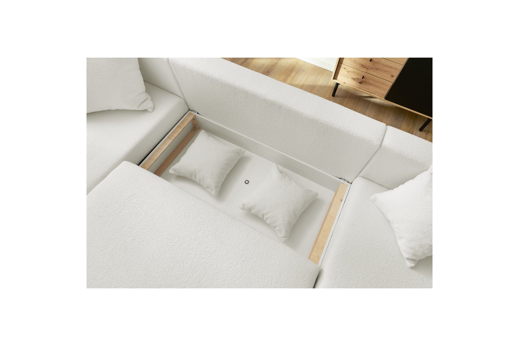ENVY panoramic sofa bed with storage in bouclé fabric - Panoramic - BOBOCHIC - The Bradery