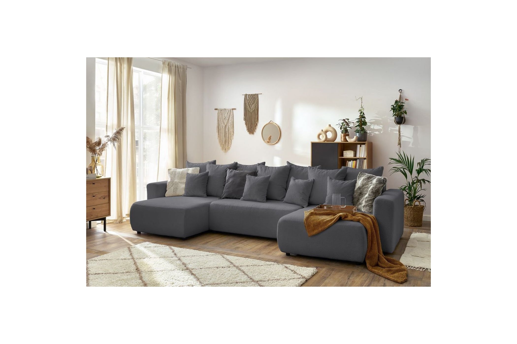 ENVY panoramic sofa bed with storage in bouclé fabric - Panoramic - BOBOCHIC - The Bradery