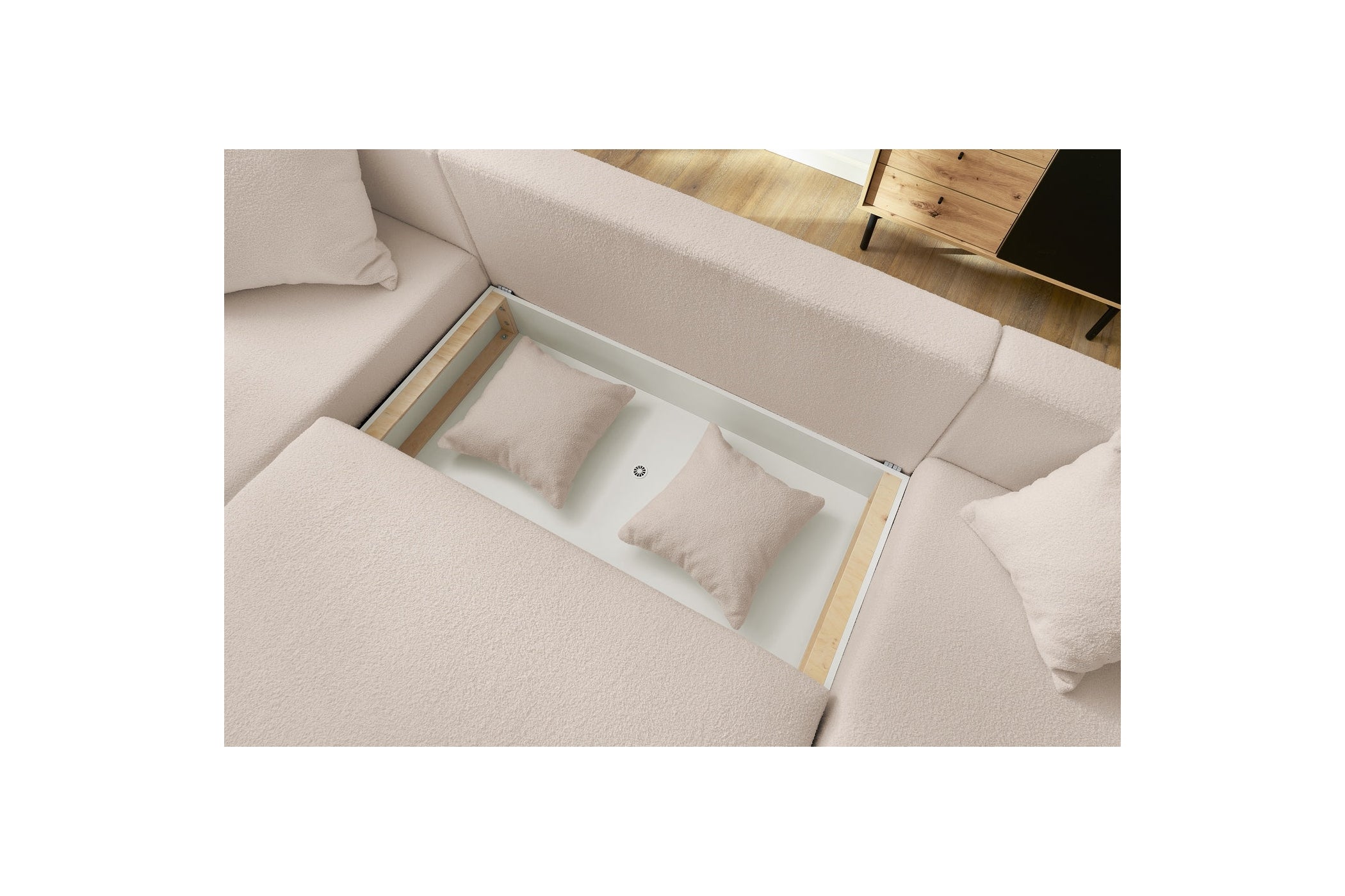 ENVY panoramic sofa bed with storage in bouclé fabric - Panoramic - BOBOCHIC - The Bradery